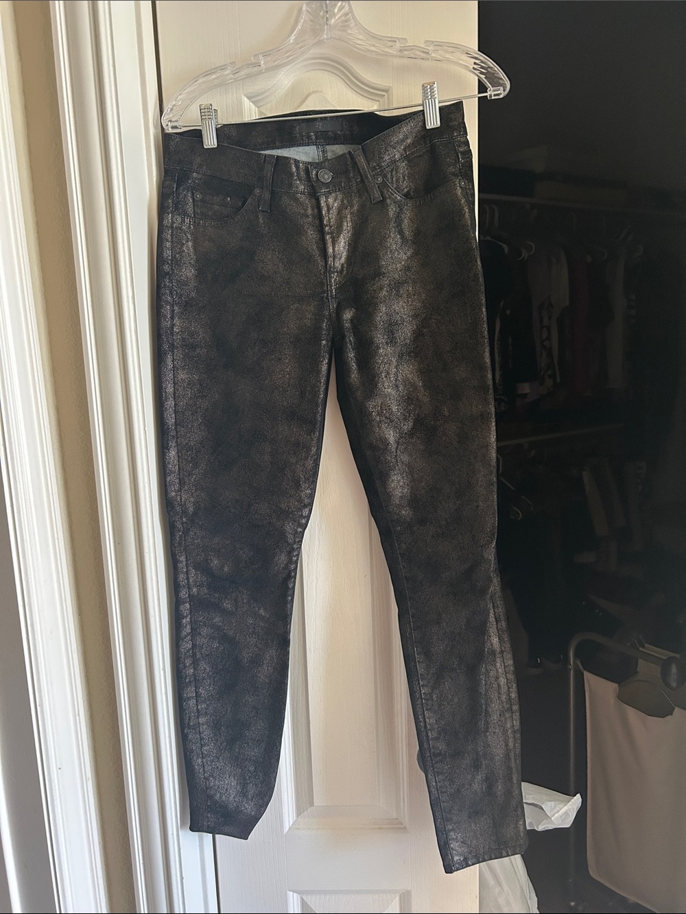 7 For All Mankind Black Metallic Skinny Jeans